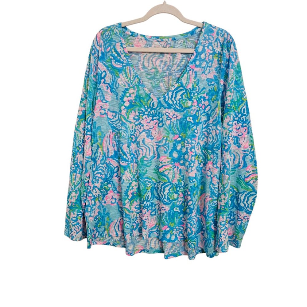 Lilly Pulitzer Etta Lightweight Long Sleeve V-Neck XXL Plus Size Top